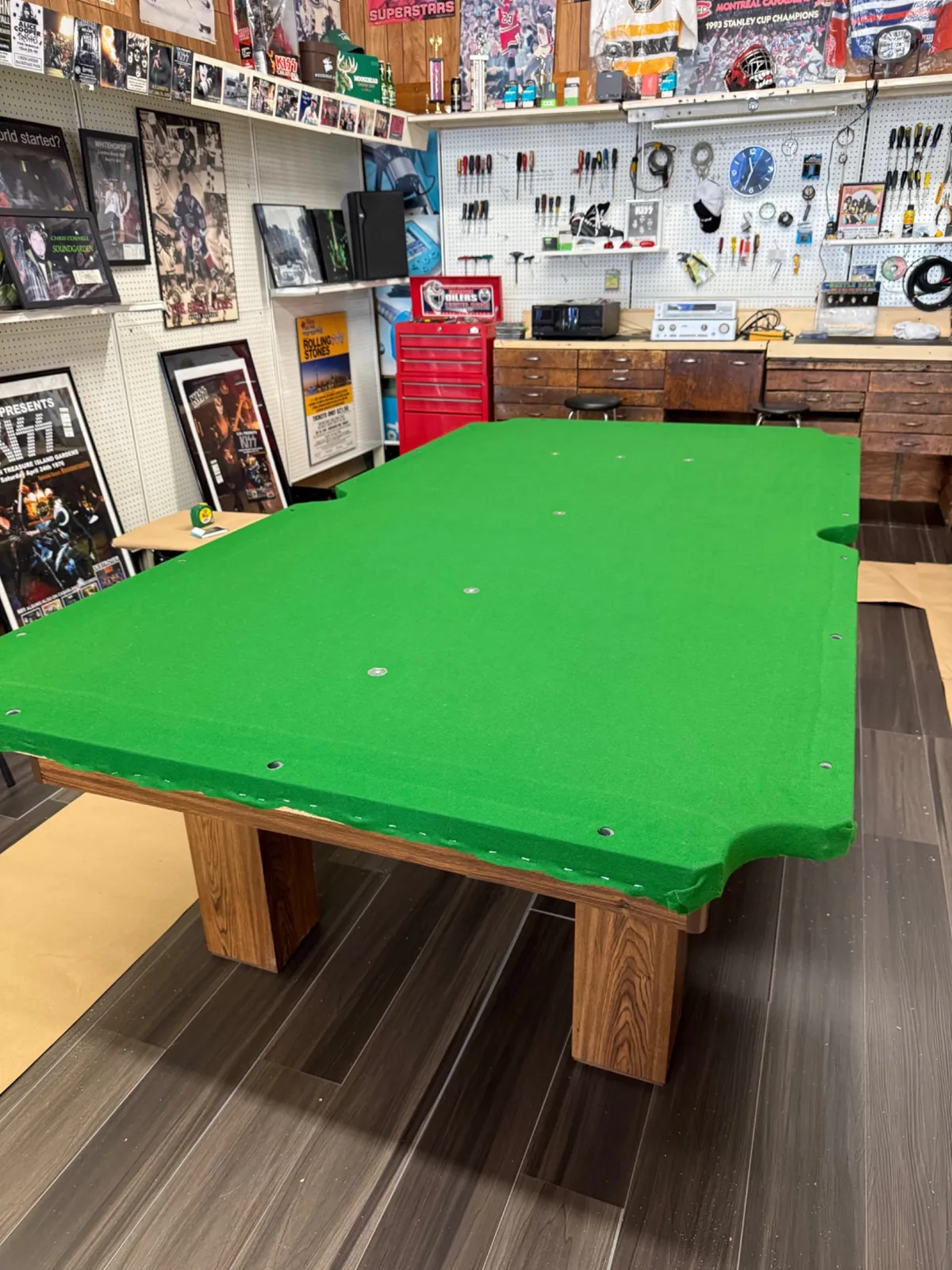 Completed pool table before professional disassembly