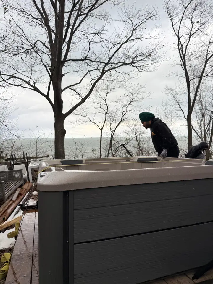 Hot tub prepared before moving after being emptied and disconnected