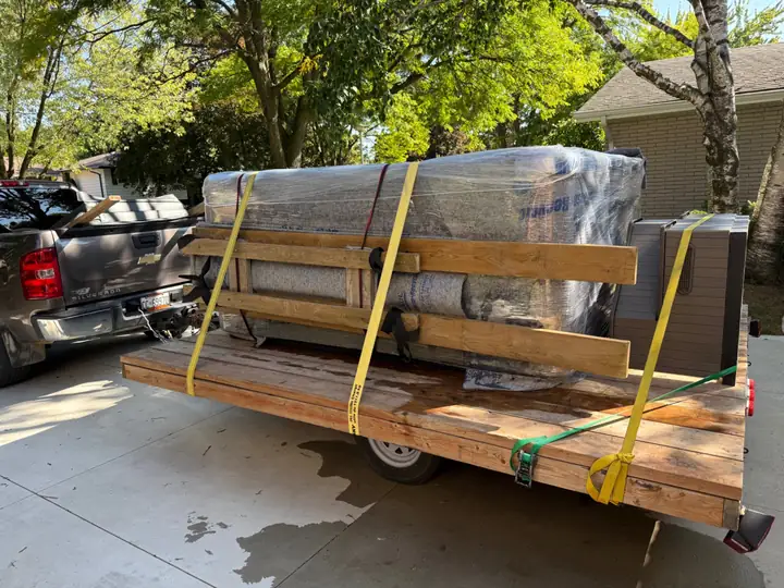 Hot tub wrapped with moving protection before relocation