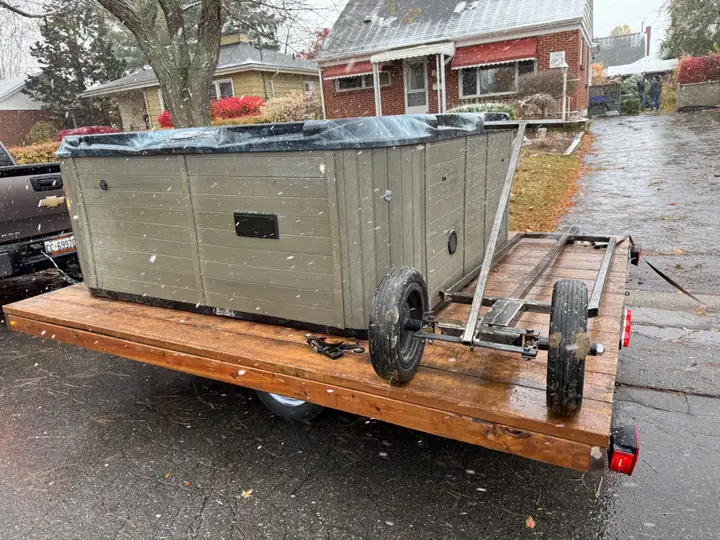 Hot tub moved sideways on specialized spa dolly