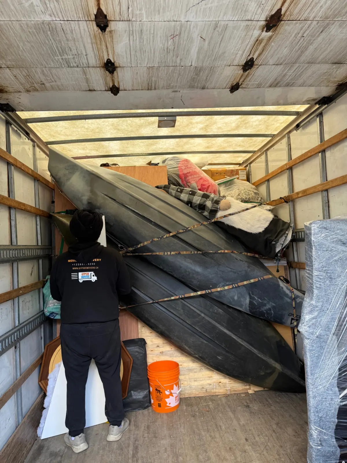 Apartment belongings securely loaded into a moving truck