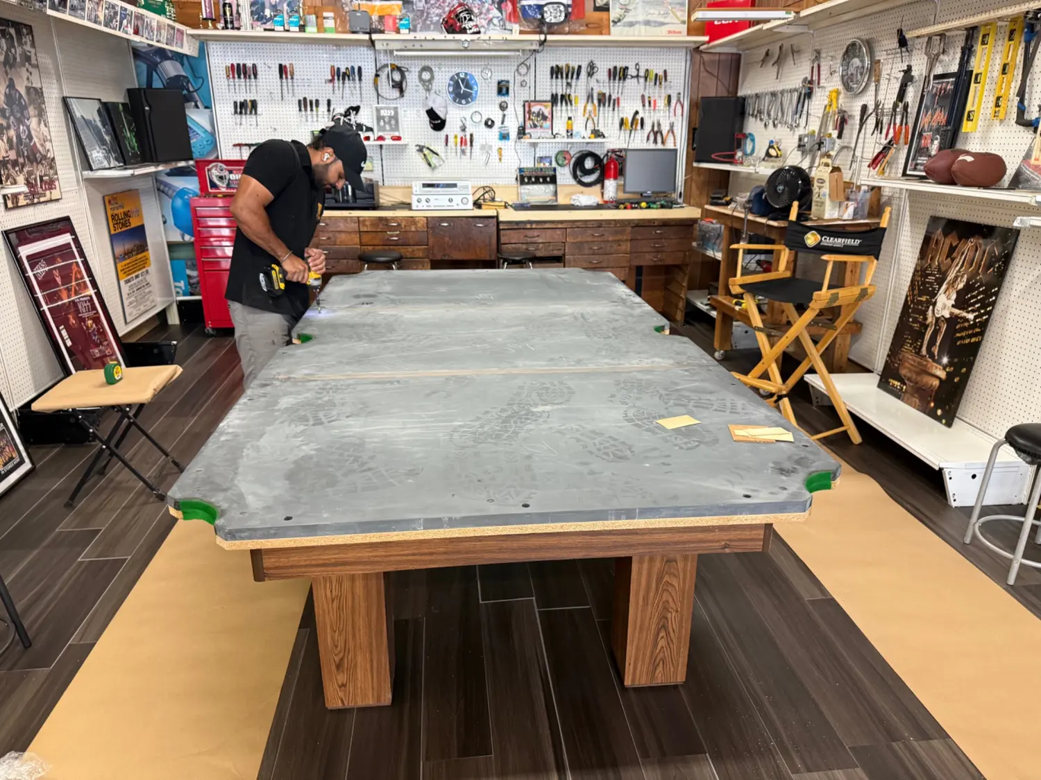 Gypsee Movers beginning pool table disassembly