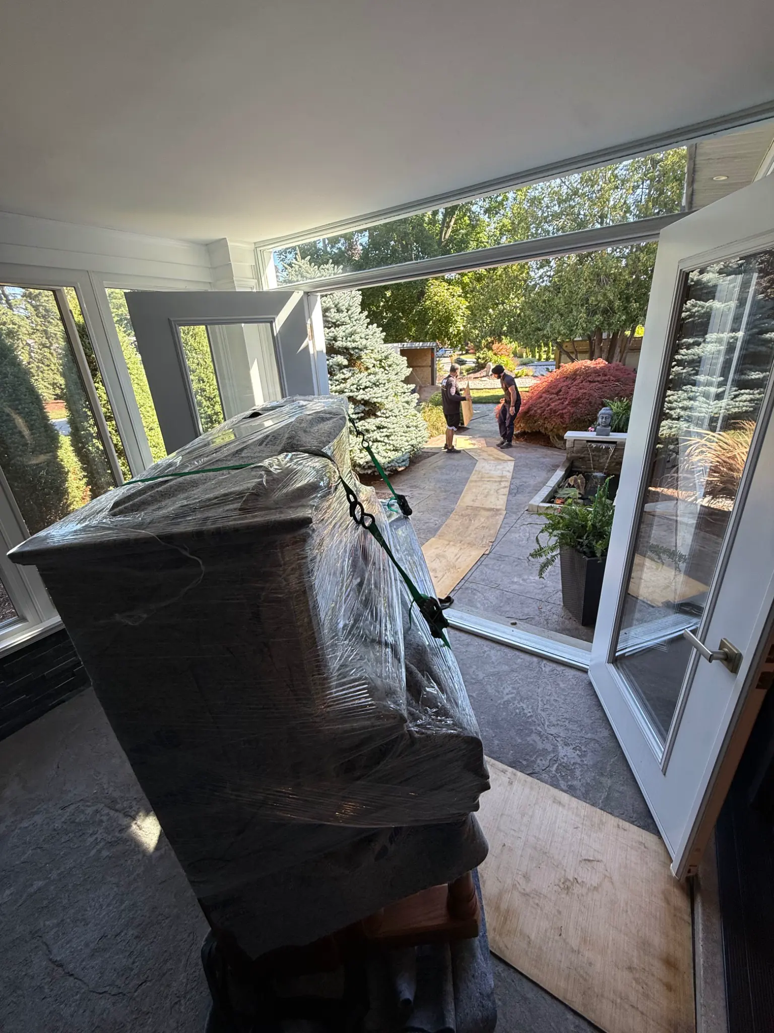 Wrapped piano prepared for protected transport