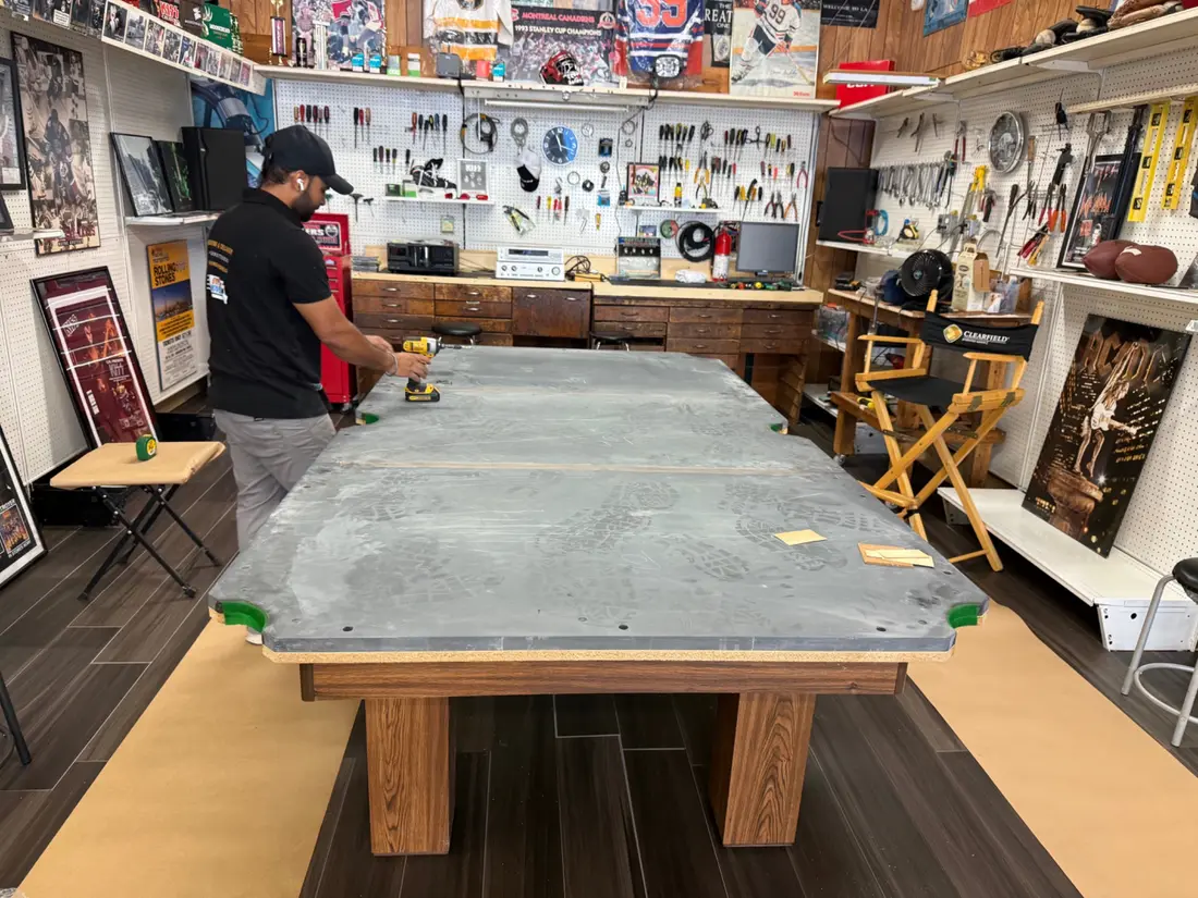 Aligned pool table slate ready for felt