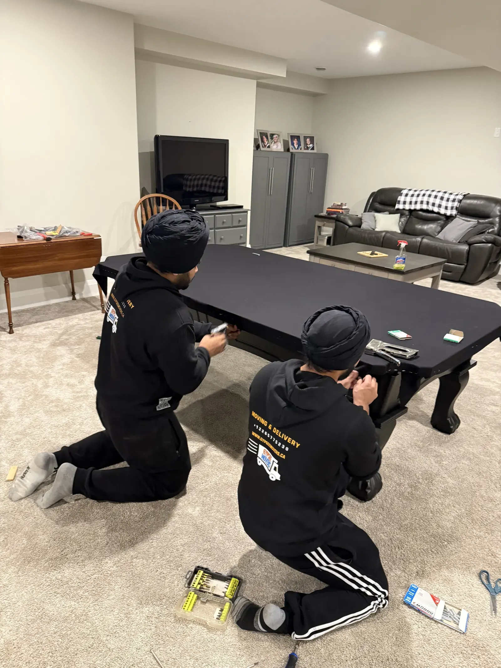 Pool table prepared for moving by Gypsee Movers